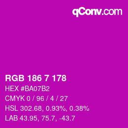 カラーコード: RGB 186 7 178 | qconv.com