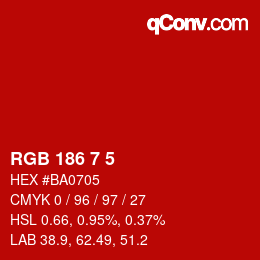 Color code: RGB 186 7 5 | qconv.com