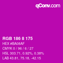 Color code: RGB 186 8 175 | qconv.com