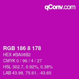 颜色代码: RGB 186 8 178 | qconv.com