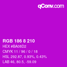 Color code: RGB 186 8 210 | qconv.com