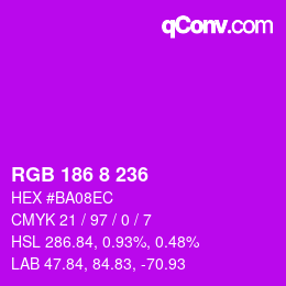 Color code: RGB 186 8 236 | qconv.com