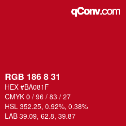 Color code: RGB 186 8 31 | qconv.com