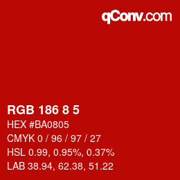 Color code: RGB 186 8 5 | qconv.com