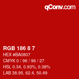 Color code: RGB 186 8 7 | qconv.com