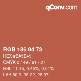 Color code: RGB 186 94 73 | qconv.com