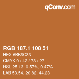カラーコード: RGB 187.1 108 51 | qconv.com
