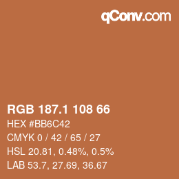 カラーコード: RGB 187.1 108 66 | qconv.com