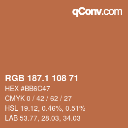 カラーコード: RGB 187.1 108 71 | qconv.com