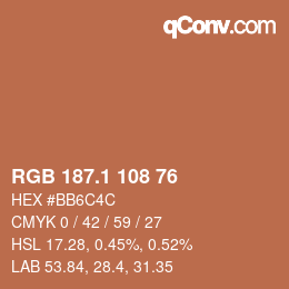 カラーコード: RGB 187.1 108 76 | qconv.com