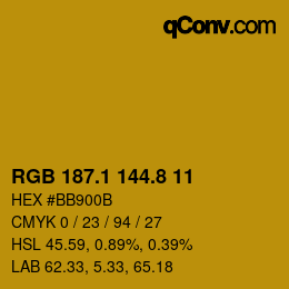 カラーコード: RGB 187.1 144.8 11 | qconv.com