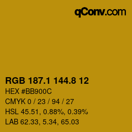 カラーコード: RGB 187.1 144.8 12 | qconv.com