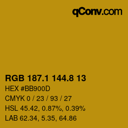 カラーコード: RGB 187.1 144.8 13 | qconv.com