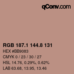 カラーコード: RGB 187.1 144.8 131 | qconv.com