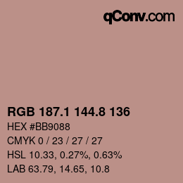 カラーコード: RGB 187.1 144.8 136 | qconv.com