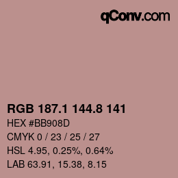 カラーコード: RGB 187.1 144.8 141 | qconv.com