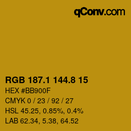 カラーコード: RGB 187.1 144.8 15 | qconv.com
