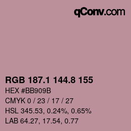 カラーコード: RGB 187.1 144.8 155 | qconv.com