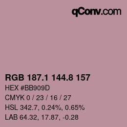 Color code: RGB 187.1 144.8 157 | qconv.com