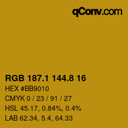 カラーコード: RGB 187.1 144.8 16 | qconv.com