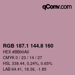カラーコード: RGB 187.1 144.8 160 | qconv.com