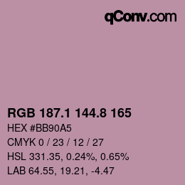 カラーコード: RGB 187.1 144.8 165 | qconv.com