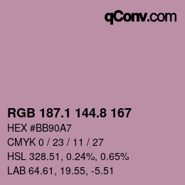 Código de color: RGB 187.1 144.8 167 | qconv.com