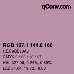 カラーコード: RGB 187.1 144.8 168 | qconv.com