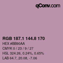 カラーコード: RGB 187.1 144.8 170 | qconv.com