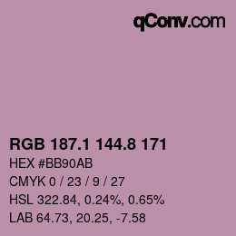 カラーコード: RGB 187.1 144.8 171 | qconv.com