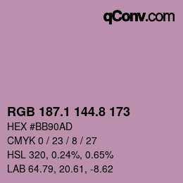 カラーコード: RGB 187.1 144.8 173 | qconv.com