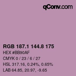 カラーコード: RGB 187.1 144.8 175 | qconv.com