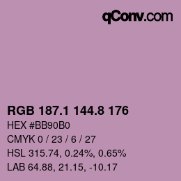 カラーコード: RGB 187.1 144.8 176 | qconv.com
