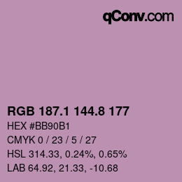 カラーコード: RGB 187.1 144.8 177 | qconv.com