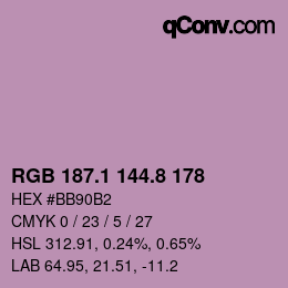 カラーコード: RGB 187.1 144.8 178 | qconv.com