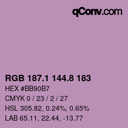 Color code: RGB 187.1 144.8 183 | qconv.com