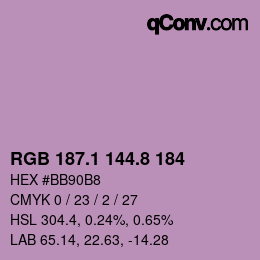 カラーコード: RGB 187.1 144.8 184 | qconv.com