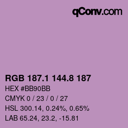 カラーコード: RGB 187.1 144.8 187 | qconv.com