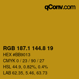 カラーコード: RGB 187.1 144.8 19 | qconv.com
