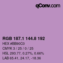 カラーコード: RGB 187.1 144.8 192 | qconv.com