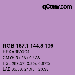 カラーコード: RGB 187.1 144.8 196 | qconv.com