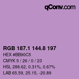 カラーコード: RGB 187.1 144.8 197 | qconv.com