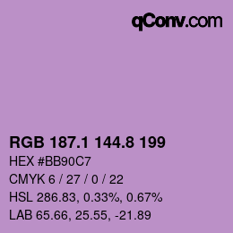 カラーコード: RGB 187.1 144.8 199 | qconv.com