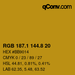 カラーコード: RGB 187.1 144.8 20 | qconv.com