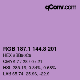 カラーコード: RGB 187.1 144.8 201 | qconv.com