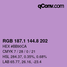 カラーコード: RGB 187.1 144.8 202 | qconv.com