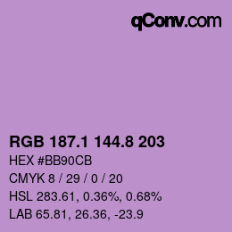 カラーコード: RGB 187.1 144.8 203 | qconv.com