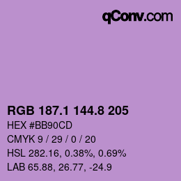 カラーコード: RGB 187.1 144.8 205 | qconv.com