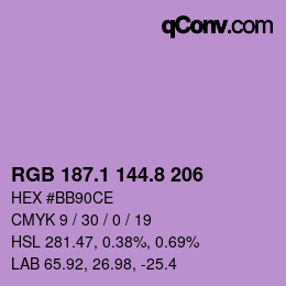 カラーコード: RGB 187.1 144.8 206 | qconv.com