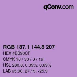カラーコード: RGB 187.1 144.8 207 | qconv.com